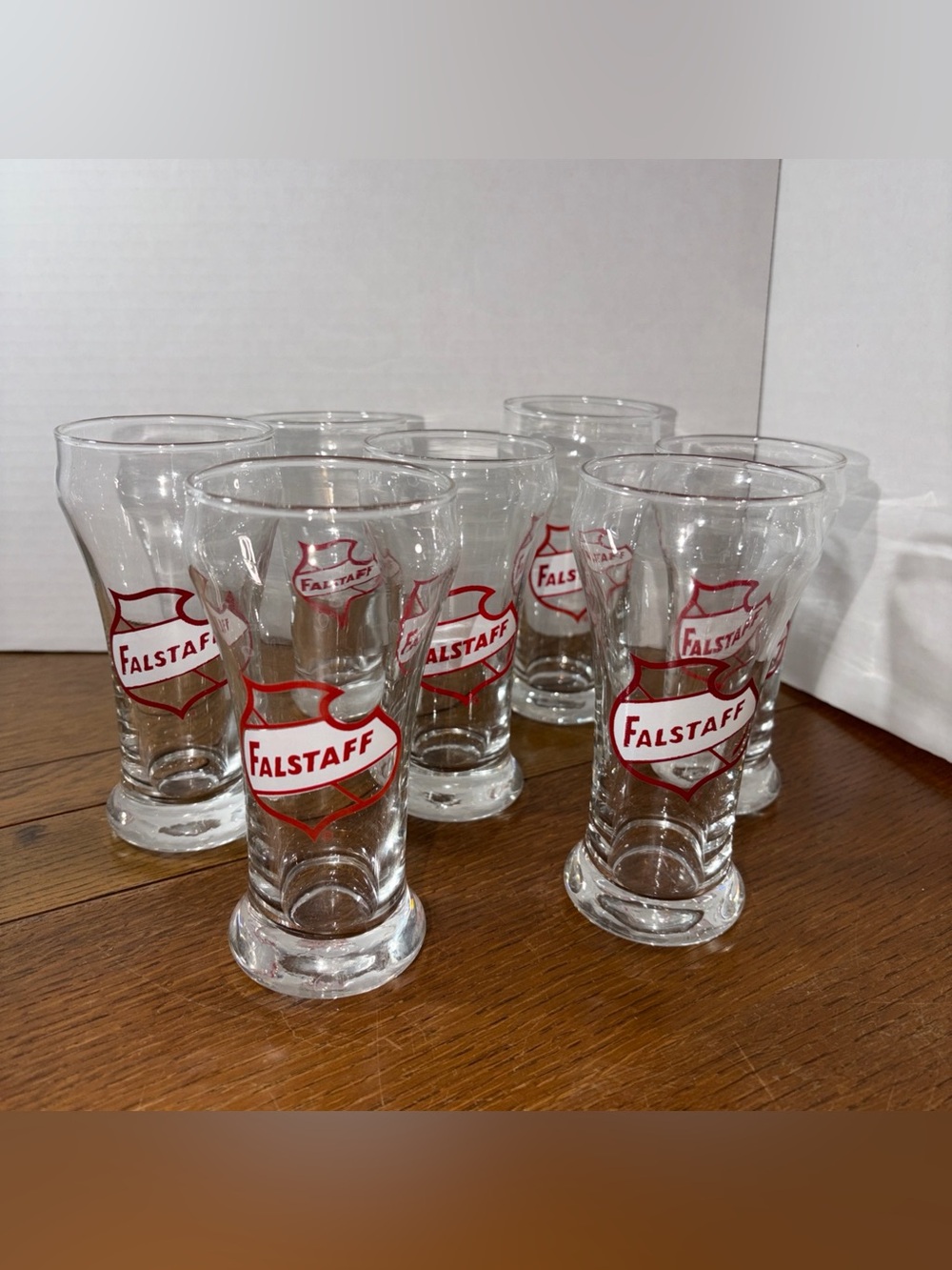 Falstaff - Vintage Beer Glass - Clear Glass - 5 3/4” Tall ~ Set Of 7